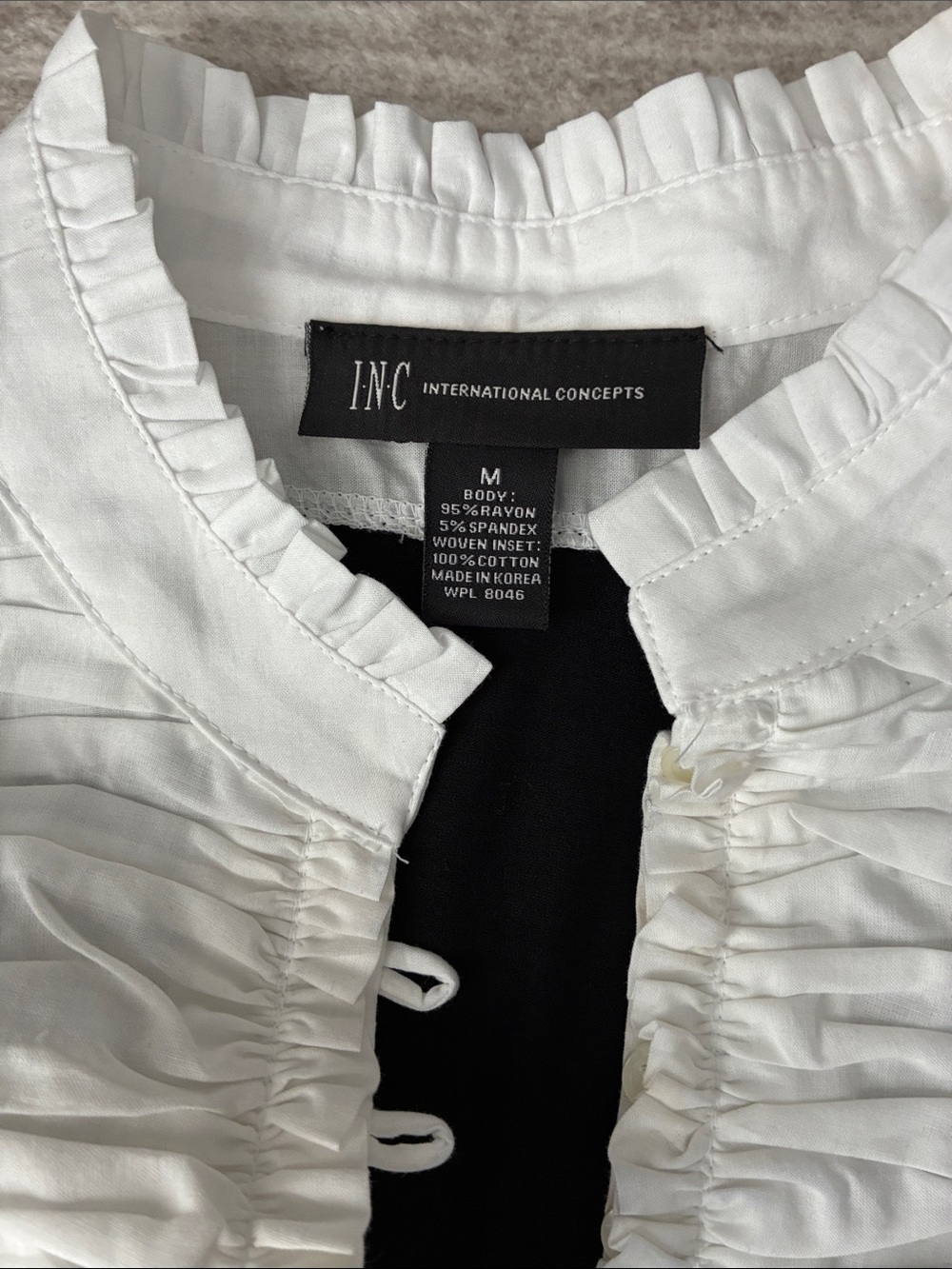 INC International Concepts Black Short Sleeve Top with White Ruffled Bib - Picture 2 of 3